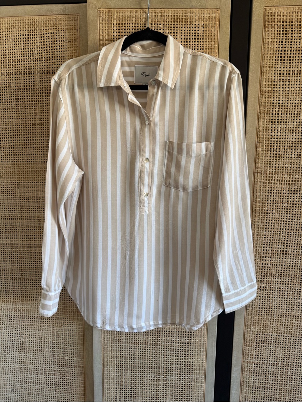 Rails Beige and White Striped Button-Front Shirt